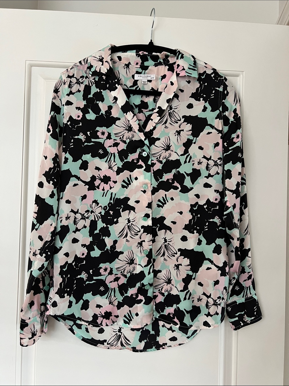Equipment Floral Button-Down Shirt in Black, Pink & Mint